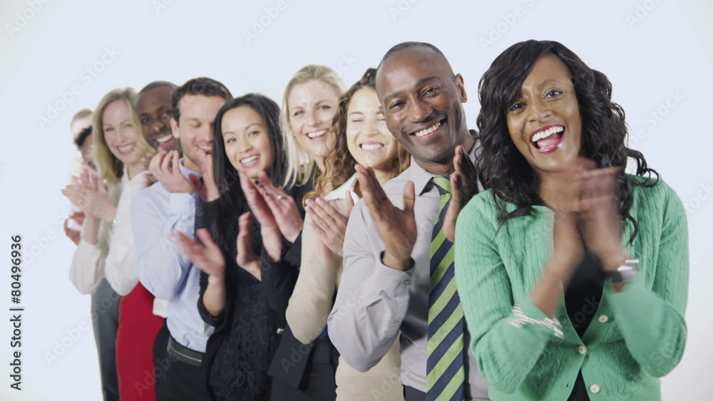 Happy, diverse group of business people isolated on white Happy, diverse group of business people isolated on white