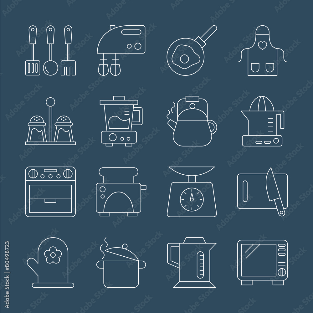 Kitchen line icon set Kitchen line icon set