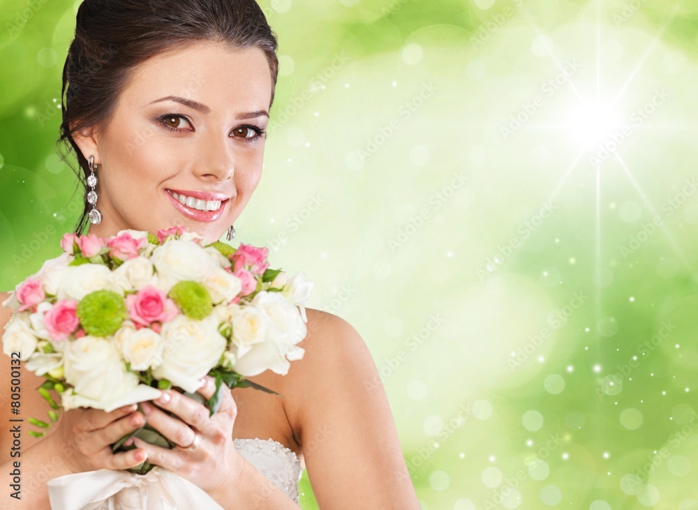 Bride. Young attractive bride with the bouquet of white roses Bride. Young attractive bride with the bouquet of white roses