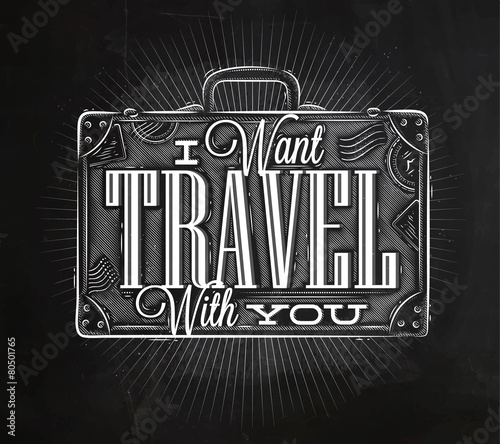 Tourist poster suitcase chalk