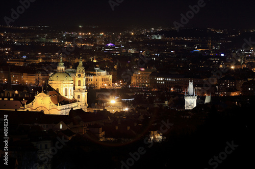 Night Prague City with St. Nicholas' Cathedral, Czech Republic