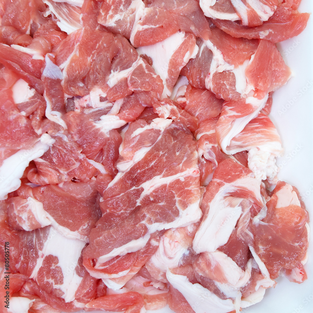 Close - up Raw fresh pork slice prepare for cooking