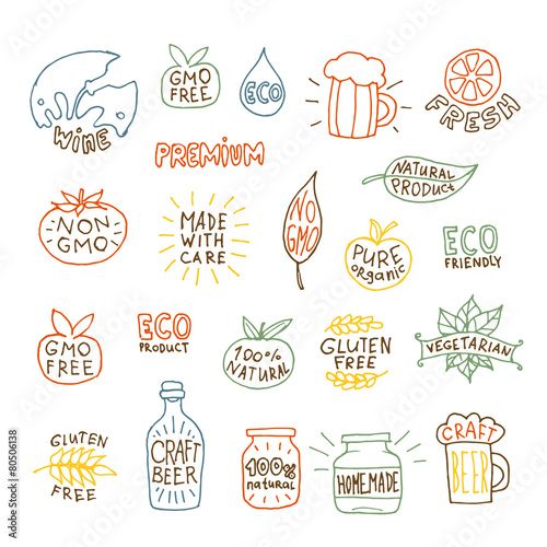 Set of hand drawn natural badges and labels vector illustration