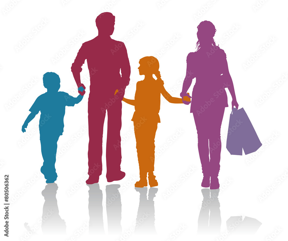 Fototapeta premium Family shopping silhouettes