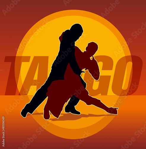 Silhouettes of couple dancing argentine tango