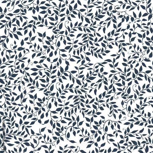 seamless pattern dark blue tracery garden. Twisted petals. leaf