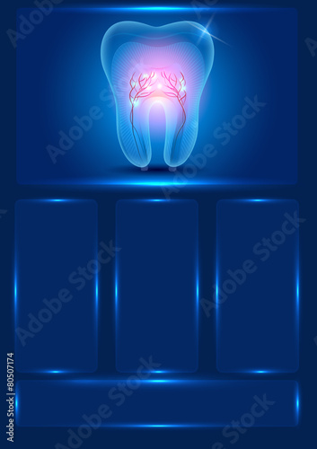 Dental template, beautiful transparent tooth with rosy roots and
