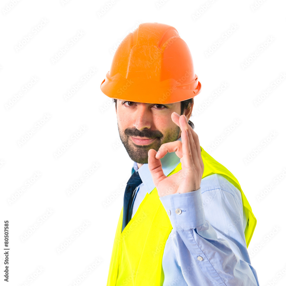 worker making Ok sign worker making Ok sign