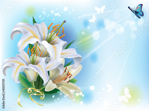 Greeting card with white lilies