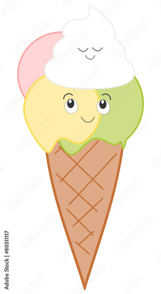 Happy cute ice cream funny cartoon illustration Happy cute ice cream funny cartoon illustration