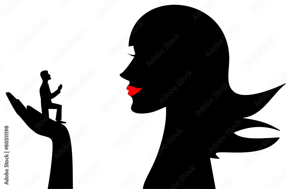 Man begging woman humor silhouette illustration