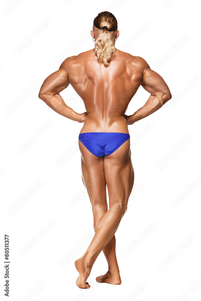 Attractive male body builder on white background