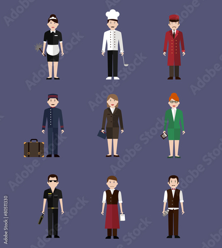 Vector Hotel Staff. Flay People.