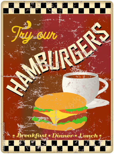 retro hamburger or diner sign vector eps