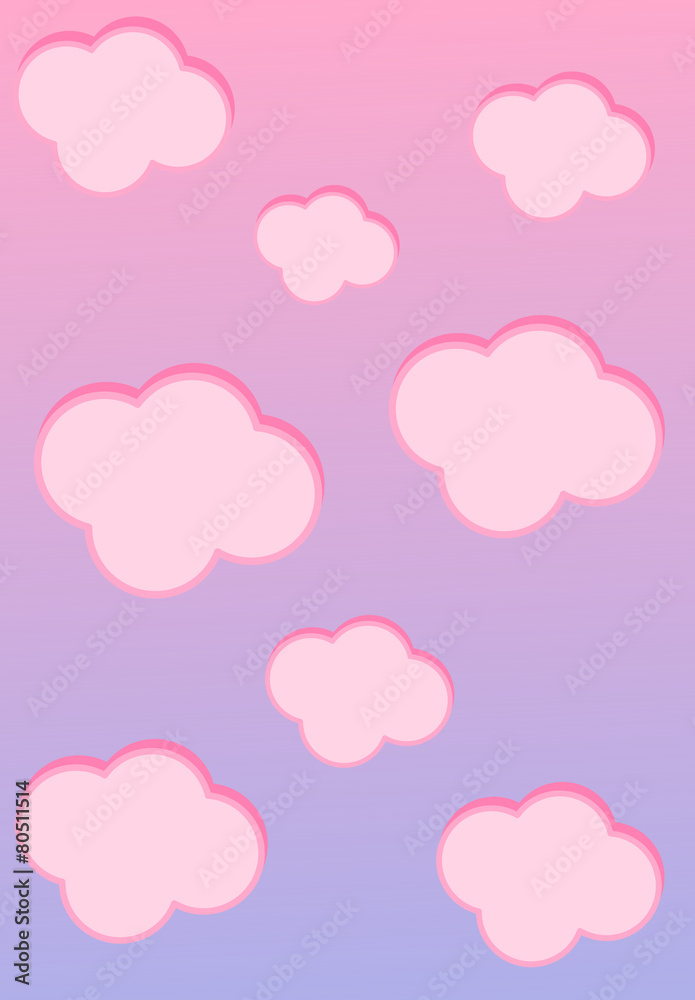 Cartoon clouds in the pink sunset sky