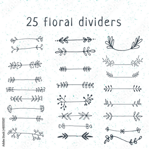 Set of floral doodle dividers