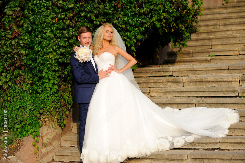 Happy bride and groom on their wedding Happy bride and groom on their wedding