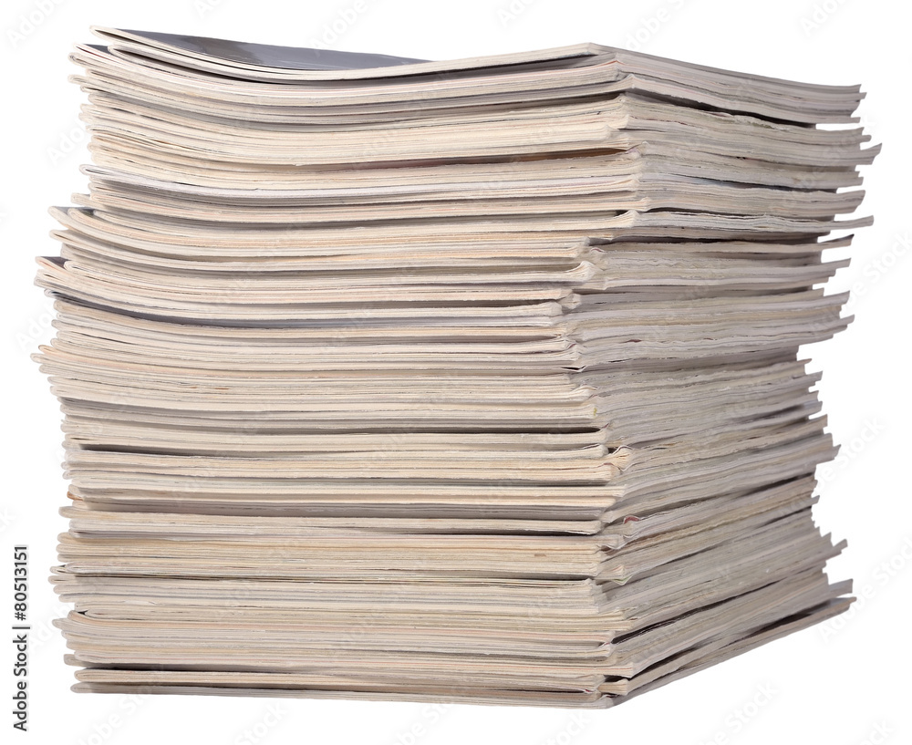 Stack of old magazines on a white Stack of old magazines on a white