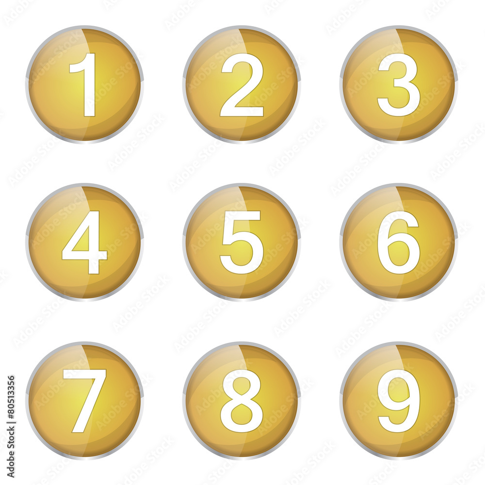 Numbers Counting Yellow Vector Button Icon Design Set Numbers Counting Yellow Vector Button Icon Design Set