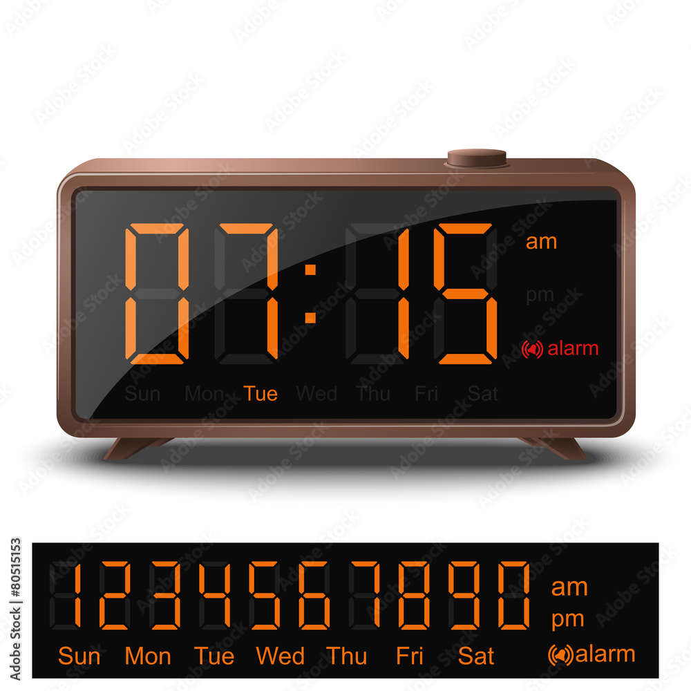 Retro style digital alarm clock with orange numbers Stock Vector | Adobe  Stock