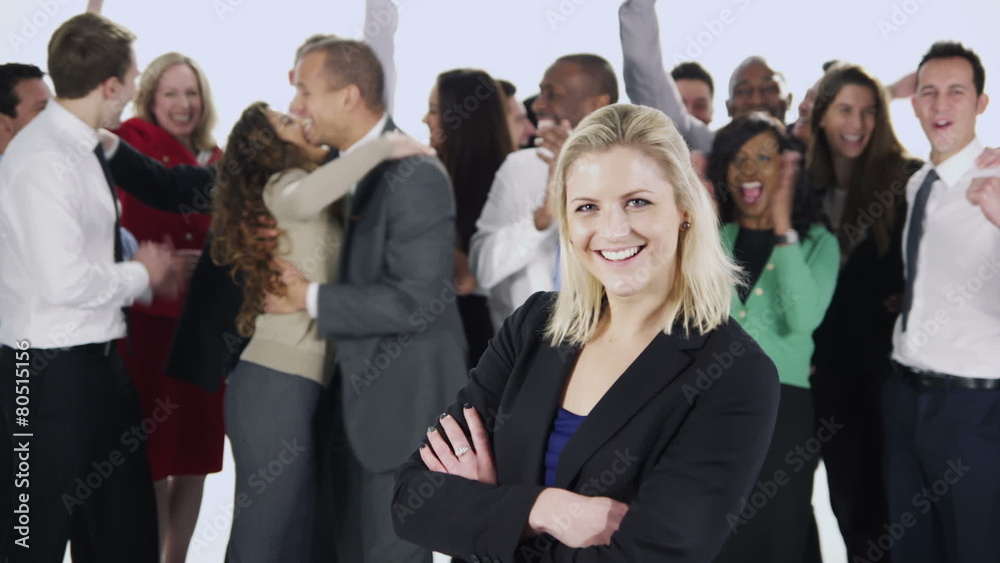 Happy, diverse group of business people isolated on white Happy, diverse group of business people isolated on white