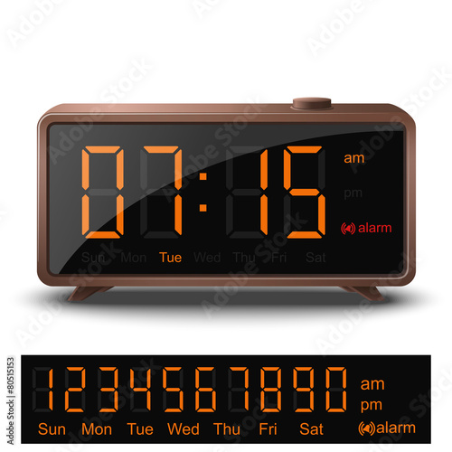 Retro style digital alarm clock with orange numbers
