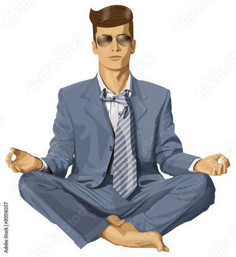 Vector Hipster Businessman in Lotus Pose Meditating