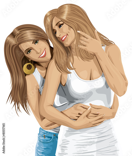 Vector Women Gay Couple Looking on Camera