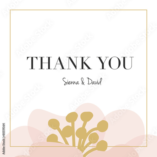 Thank you card after wedding with one big flower. Vector design.