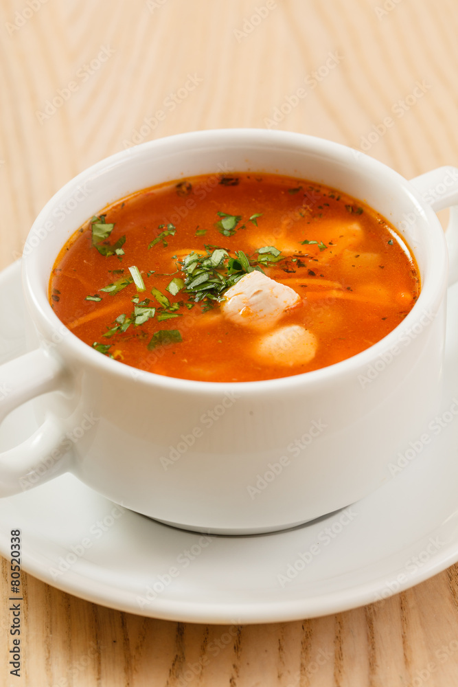 tomato soup with vegetables and meat