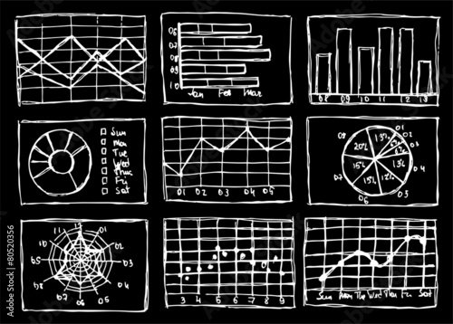 Sketch business charts in vintage style