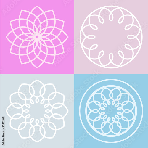 Set of lotus flower symbol and background. Vector line illustrat