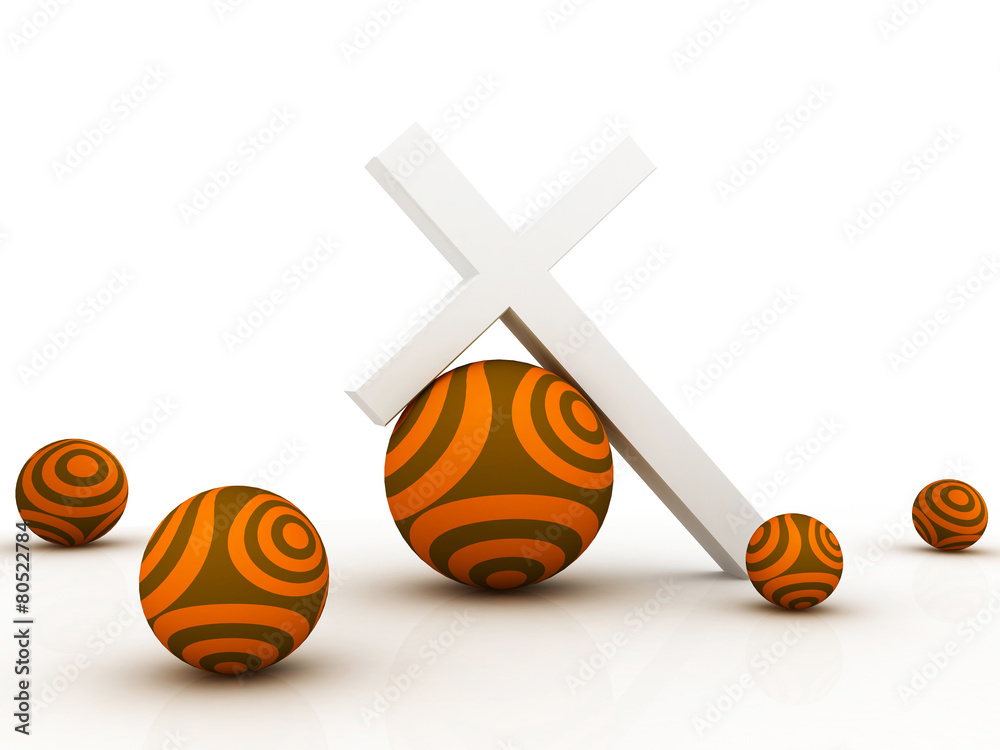 3d illustration of white christian cross holding colored rocks