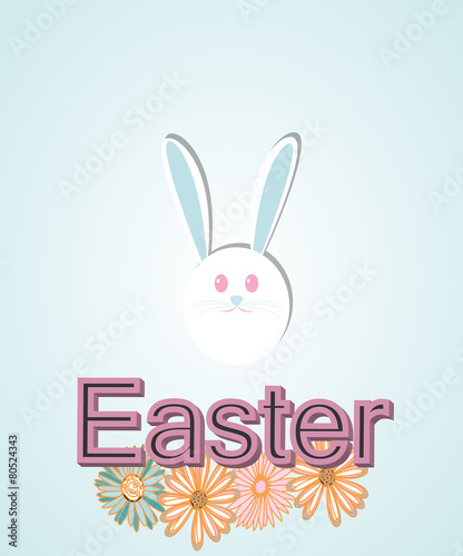 bunny easter  flowers and text over blue color background