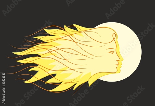 Fiery sun with the moon.