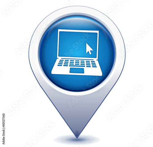 ordinateur portable sur marqueur géolocalisation bleu
