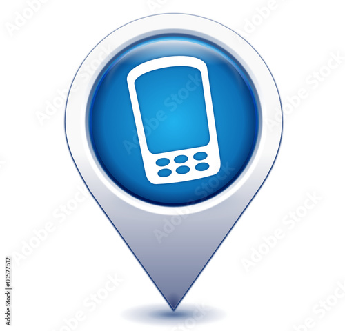 téléphone portable sur marqueur géolocalisation bleu