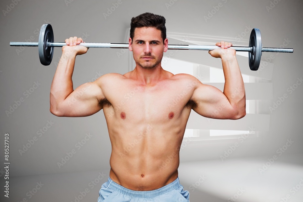 Composite image of bodybuilder lifting barbell Composite image of bodybuilder lifting barbell