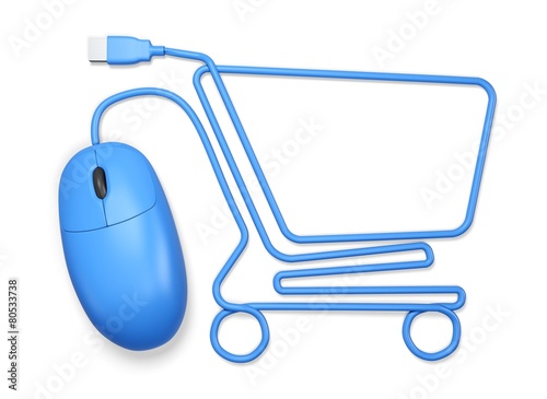 E-commerce. 3D. Mouse shopping cart white
