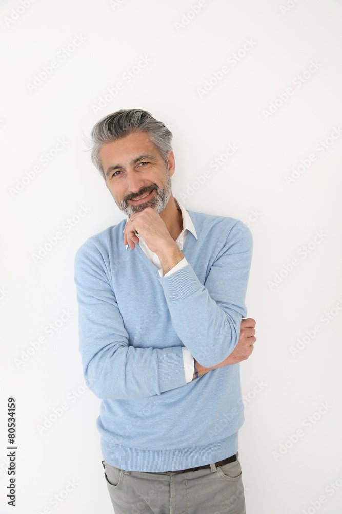 Handsome mature man standing on white background Handsome mature man standing on white background