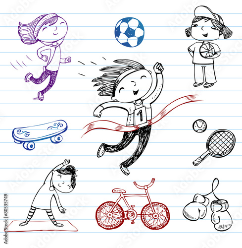 Sport and Healthy lifestyle, doodle set