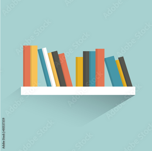 Book shelf. Flat design. Vector.