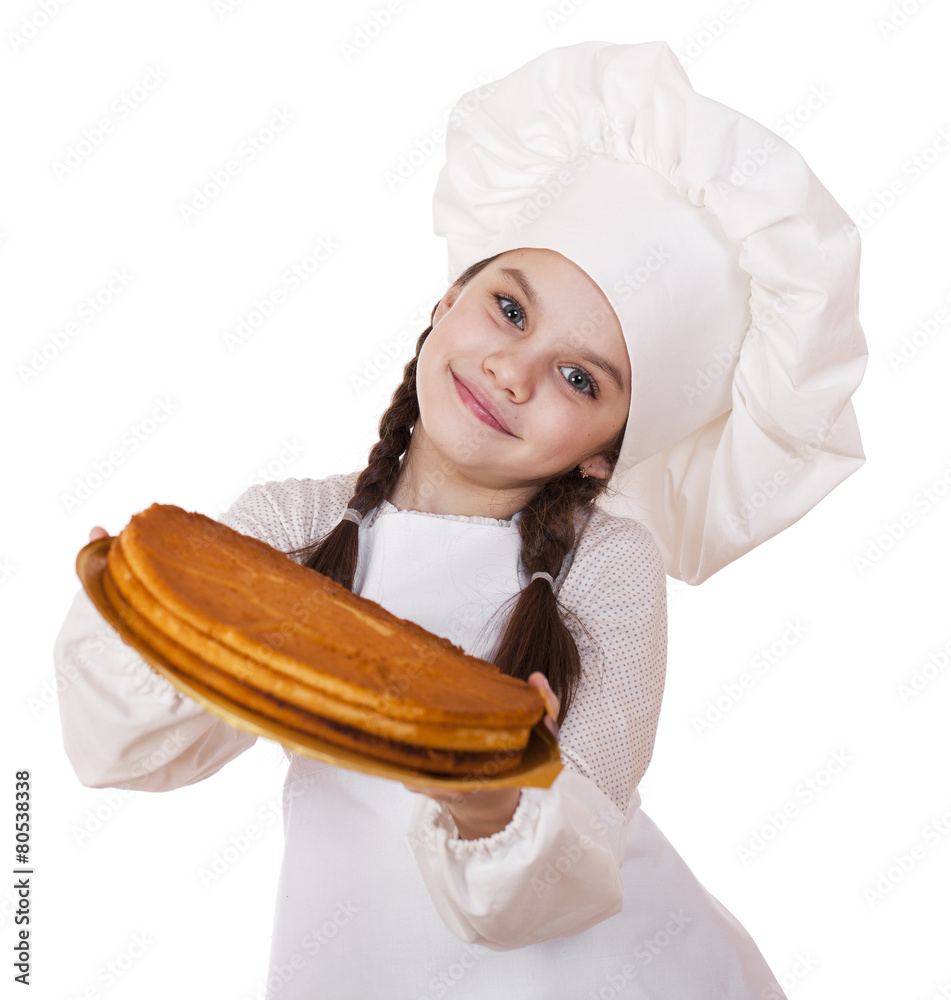 Cooking and people concept - smiling little girl in cook hat Cooking and people concept - smiling little girl in cook hat