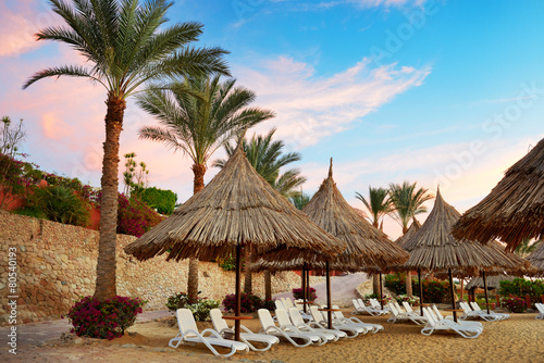 Beach at the luxury hotel during sunrise, Sharm el Sheikh, Egypt