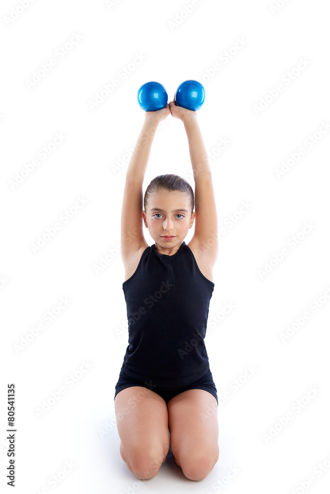 Fototapeta premium Fitness weighted Pilates balls kid girl exercise