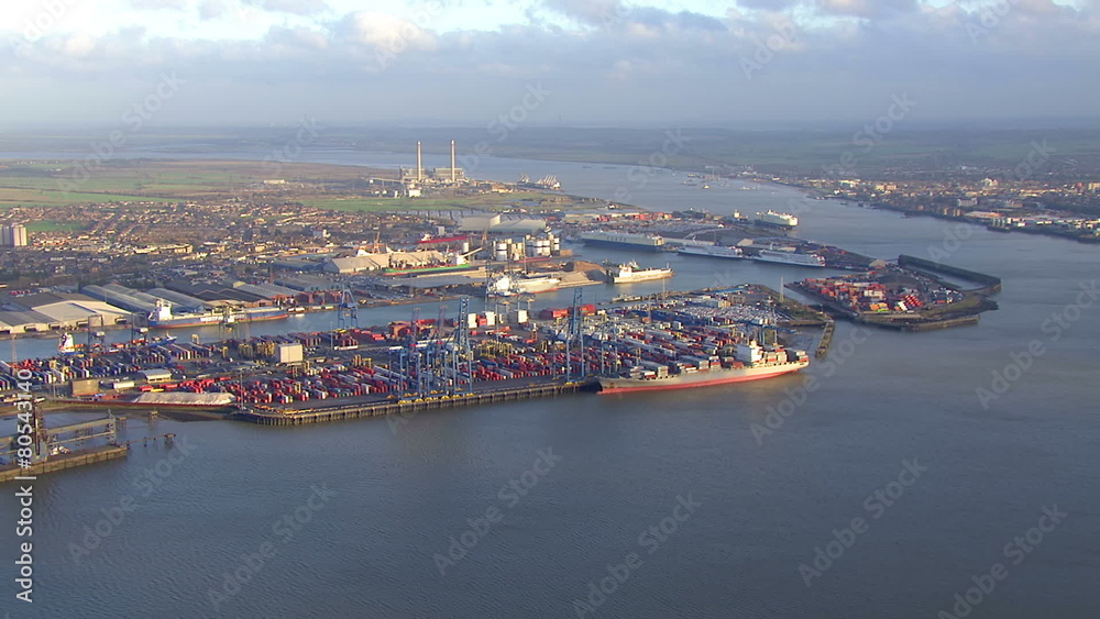 Aerial view of docks and industrial area on the outskirts of London, UK Aerial view of docks and industrial area on the outskirts of London, UK