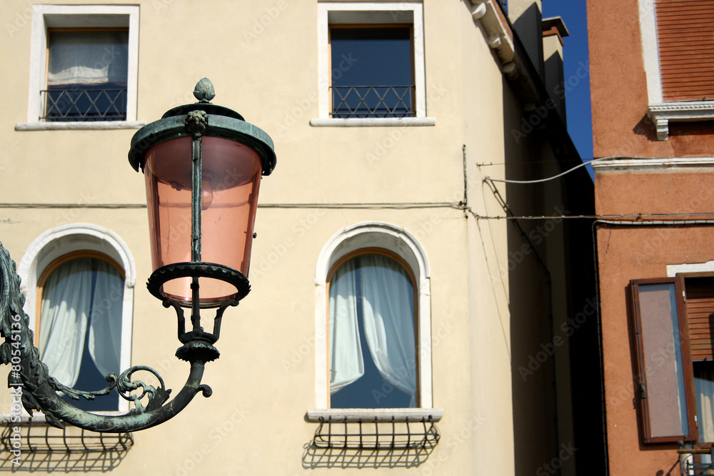 Lamp detail, on the streets of Venice. Selective focus.