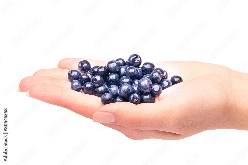 Handful of blueberries on white background Handful of blueberries on white background