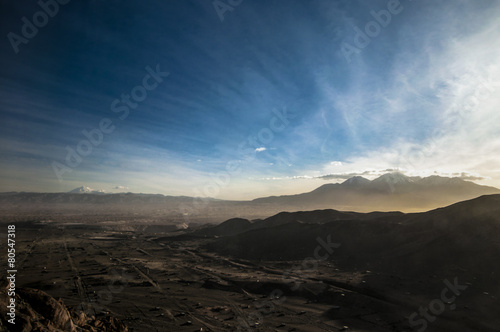 Peruvian highland with vulcanoes view Arequipa, Peru.