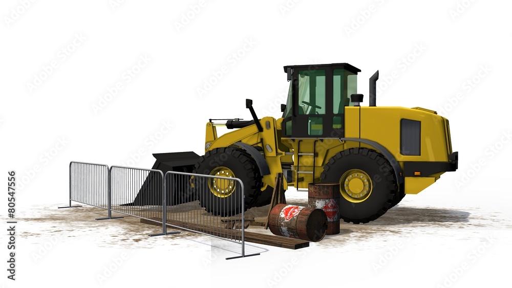 Bulldozer on construction site isolated on white background Bulldozer on construction site isolated on white background